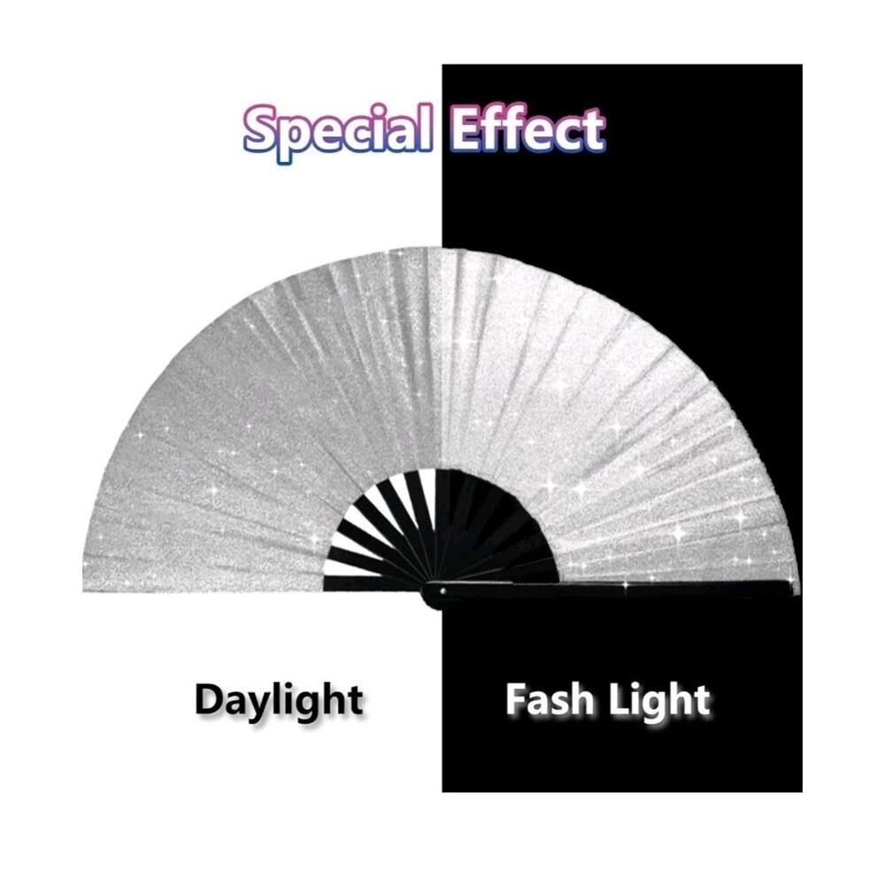 Large Folding Hand Fans 6 PCS for Line Dancing Silver Shimmery Glitter Black s30 - Picture 6 of 8